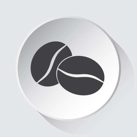 two coffee beans - simple gray icon on white button with shadow in front of light gray square backgroundのイラスト素材