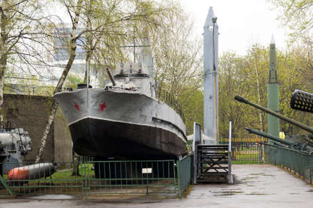 Russian Military Boat out of the Water in Gray Colorのeditorial素材