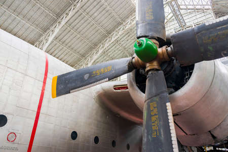 Vintage Airplane Engine Inside A Hangar