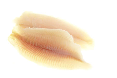 Two raw catfish fillets on white