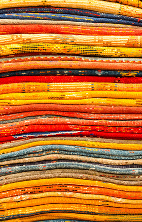 Handmade by berber woman colourful rugs in vibrant tones for sale in media soukeの写真素材