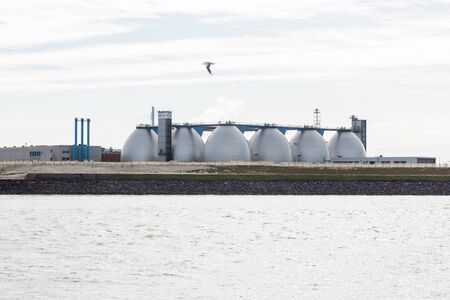 Hamburger StadtentwÃÂ¤sserung, water treatment station in Hamburg Port. View on north side with large water containers. March 11, 2017.のeditorial素材