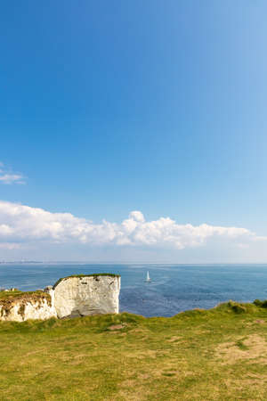 Old Harry Rocks near Studland in Dorset. English tourist attraction. White cliffs in sunny dayの写真素材