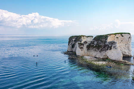 Old Harry Rocks near Studland in Dorset. English tourist attraction. White cliffs in sunny dayの写真素材
