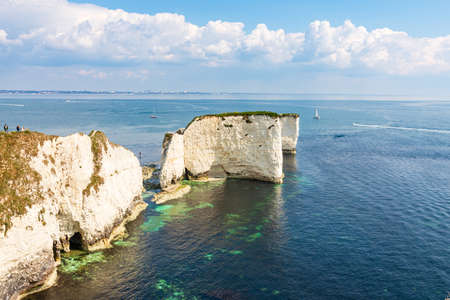 Old Harry Rocks near Studland in Dorset. English tourist attraction. White cliffs in sunny dayの写真素材
