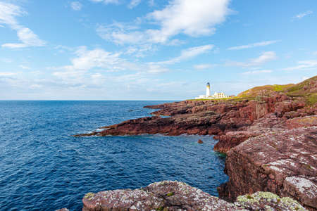 Rua Reidh Lighthouse, near Gairloch in Wester Ross, Scotland, NC500, stands at the entrance to Loch Ewe.の写真素材