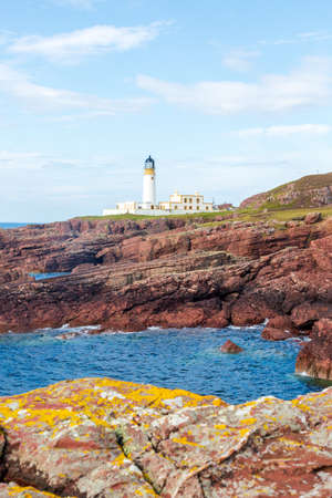 Rua Reidh Lighthouse, near Gairloch in Wester Ross, Scotland, NC500, stands at the entrance to Loch Ewe.の写真素材