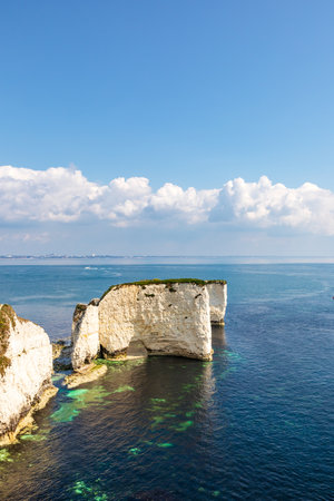 Old Harry Rocks near Studland in Dorset. English tourist attraction. White cliffs in sunny dayの写真素材