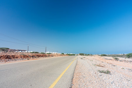 Road 17 North East coast Oman. Low wide engle viewの写真素材