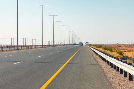 Motorway 23 from Muscat to Sur in North Oman. Low wide angle viewの写真素材
