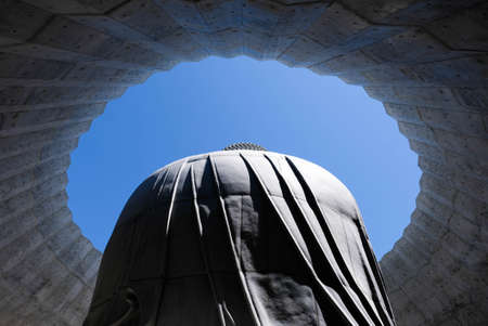 Back side of The Stone Buddha inside The Hill of the buddha in Hokkaido,Japan designed by Tadao Ando.のeditorial素材