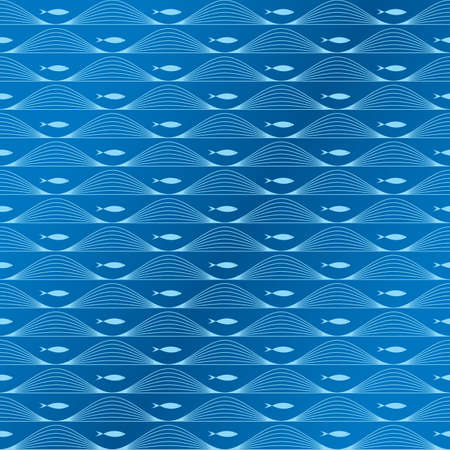 Seamless illustration of blue waves and fishのイラスト素材