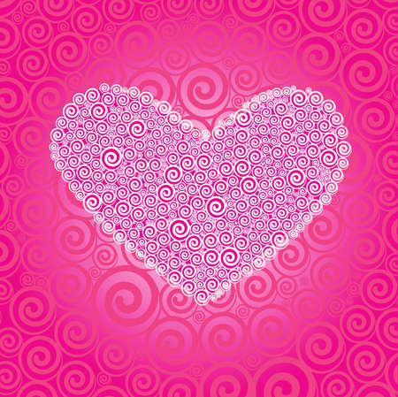 Heart with white ornaments on a red background with ornaments of spiralsのイラスト素材