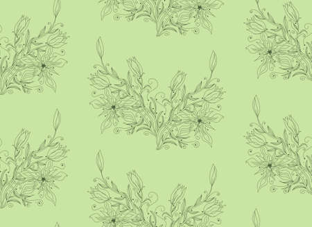 Seamless abstract floral ornament on green backgroundのイラスト素材