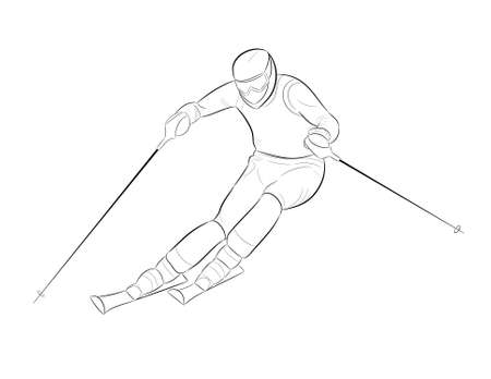 silhouette of a skier rolls coming from the mountainのイラスト素材