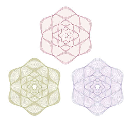 Set of vector guilloche element for certificate, money design, CMYKのイラスト素材