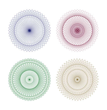 Set of vector guilloche rosettes certificate or diplomas, decorative elementsのイラスト素材