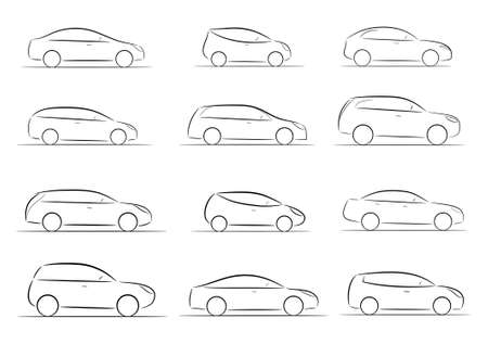 A set of silhouettes of car on a white backgroundのイラスト素材