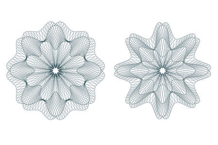Set of vector green guilloche element for certificate, money designのイラスト素材