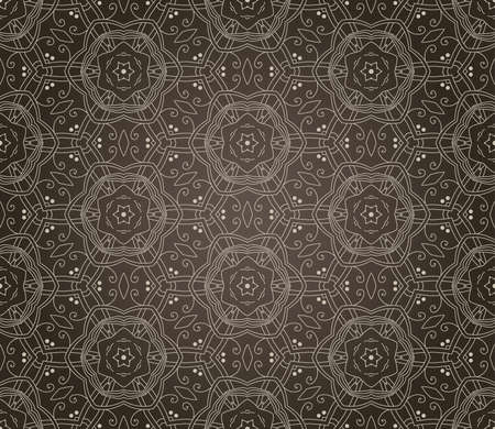 Seamless wallpaper with floral ornament in brown and beige colorsのイラスト素材