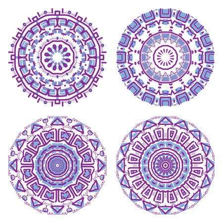 Set of colorful round ornament, mosaic vector illustrationのイラスト素材