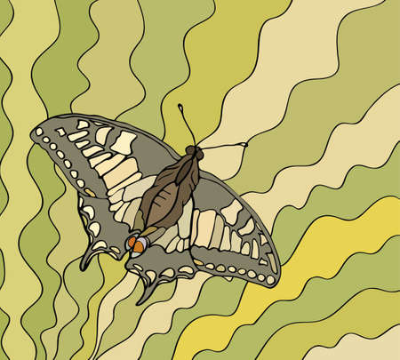 Butterfly on a striped background, multicolored stained glass windowsのイラスト素材