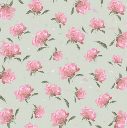 Floral pattern of pink peony on a color backgroundのイラスト素材