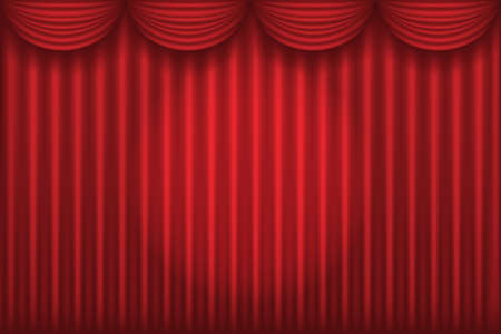 Closed red theater curtain with spotlight in the center, silk backgroundの写真素材