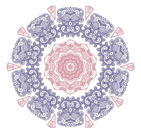 Ethnicity round ornament in pink and blue colors, mosaic illustrationのイラスト素材
