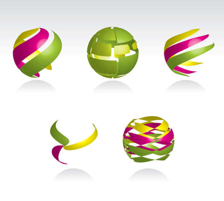 Collection of abstract spheres made from colorful stripesのイラスト素材