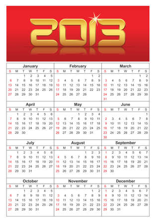 2013 Calendar, calendar with all weeks, days and months, sundays are marked redのイラスト素材
