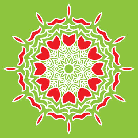 Ornamental colorful round floral ethnicity lace pattern, mosaic vector stained glassのイラスト素材