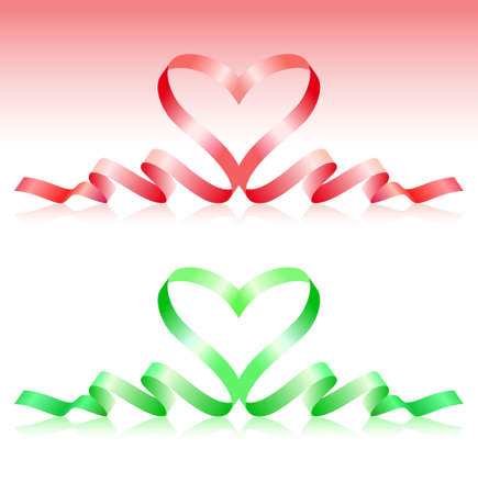 Red and green ribbons in the form of heart, のイラスト素材