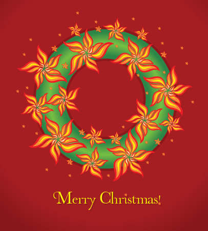 Merry Christmas card  Vector garland with flowers and christmas treeのイラスト素材