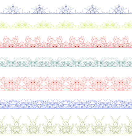 Set of floral borders with ornament. Collection of seamless ornamental floral stripes. Interesting solutions for your designのイラスト素材
