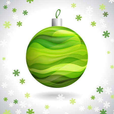 Multicolored Striped Christmas Ball on Background of Snowflakes, Vector Illustration EPS10のイラスト素材