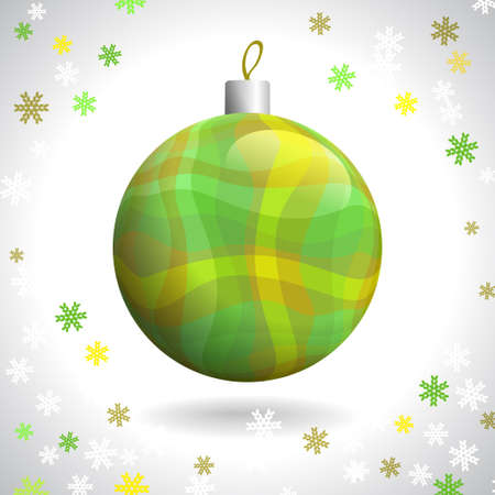 Multicolored Striped Christmas Ball on Background of Snowflakesのイラスト素材