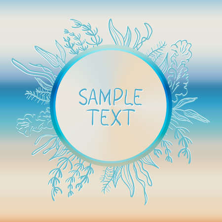 Abstract Hand Drawn Pattern. Round Frame of Algae. Vector Card with Text Box for Your Design.のイラスト素材