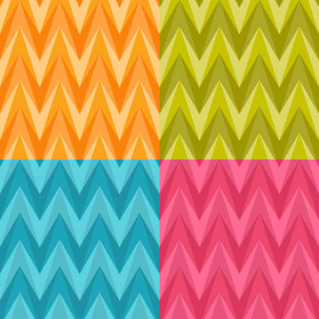 Set of Four Color Abstract Retro Vector Striped Backgrounds, Fashion Zigzag Seamless Patterns of...