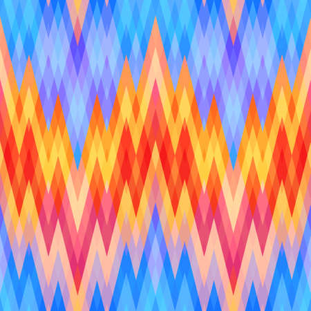 Colored Abstract Retro Striped Background, Fashion Zigzag Pattern of Blue, Red and Yellow Stripesのイラスト素材
