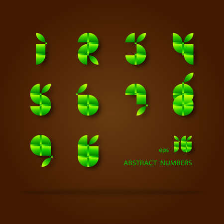 Vector Abstract Set of Design Green Numbers on Brown Backgroundのイラスト素材