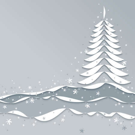 Abstract White Christmas Tree on White Background, Vector Illustration のイラスト素材