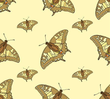 Abstract Seamless Background of Butterflies. Vector Hand Drawn Pattern.のイラスト素材