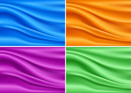 Beautiful Colorful Modern Silk Set. Vector Drapery Gold Textile Backgroundsのイラスト素材