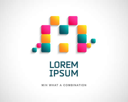Abstract Vector Logo Design Template. Creative Concept Icon. Combination of Letters M and Hのイラスト素材