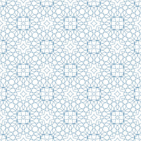Vector Blue Seamless Illustration of Tangier Grid, Abstract Guilloche Backgroundのイラスト素材