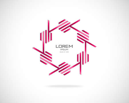 Technology Business Abstract Design Template. Emblem from Red Lines. Hexagonal Colored Striped . Creative Concept Icon.のイラスト素材