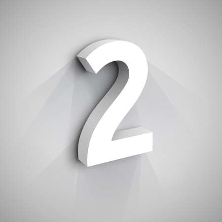 3d Number Two. White figure 2 on Gray Backgroundのイラスト素材