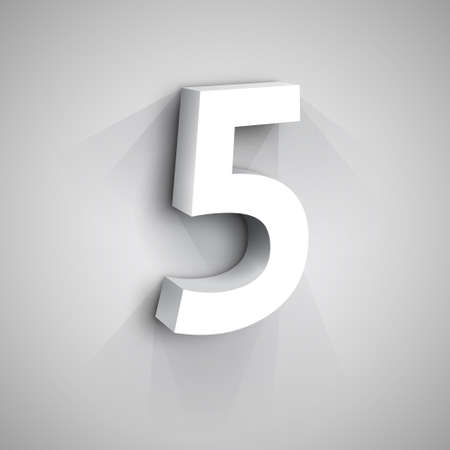 3d Number Five. White figure 5 on Gray Backgroundのイラスト素材