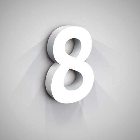 3d Number Eight. White figure 8 on Gray Backgroundのイラスト素材